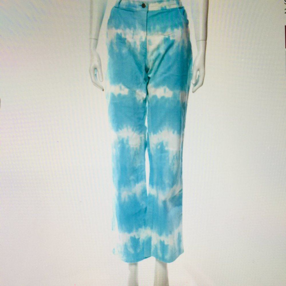 Celine vintage tie-dye jeans US12 FR44 turquoise high-rise